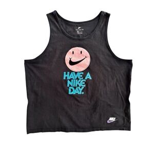 Nike Have A Nike Day Tank Top 2XL Black Smiley Graphic Oversize Streetwear Faded